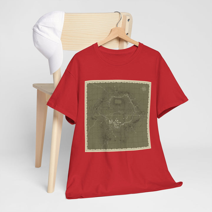 Isandlwana Map Print T-Shirt featuring a vintage topographic design. A bold heritage graphic tee inspired by historic terrain.