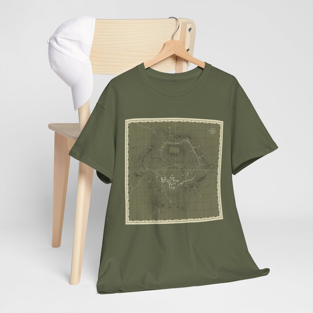 Isandlwana Map Print T-Shirt featuring a vintage topographic design. A bold heritage graphic tee inspired by historic terrain.