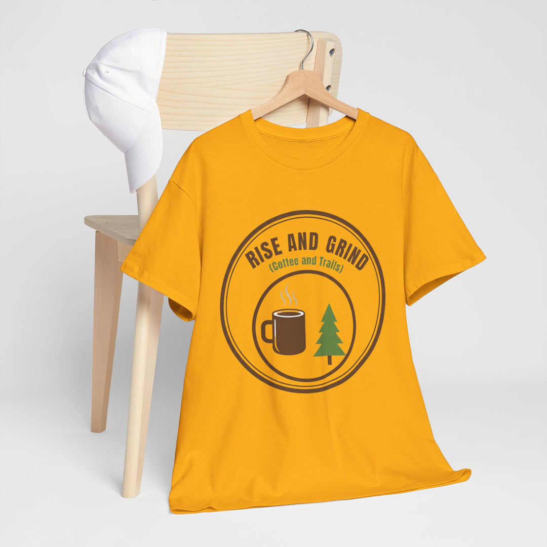Rise and Grind Coffee T-Shirt - Vintage Camping &amp; Hiking Tee