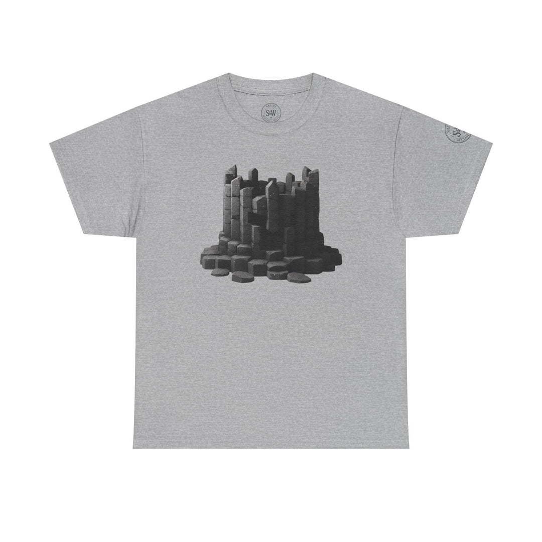 Gray t-shirt by S&amp;W Gallus with a basalt column crown graphic printed on the front.