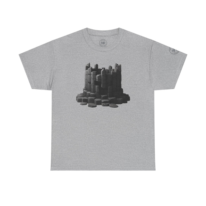 Gray t-shirt by S&amp;W Gallus with a basalt column crown graphic printed on the front.