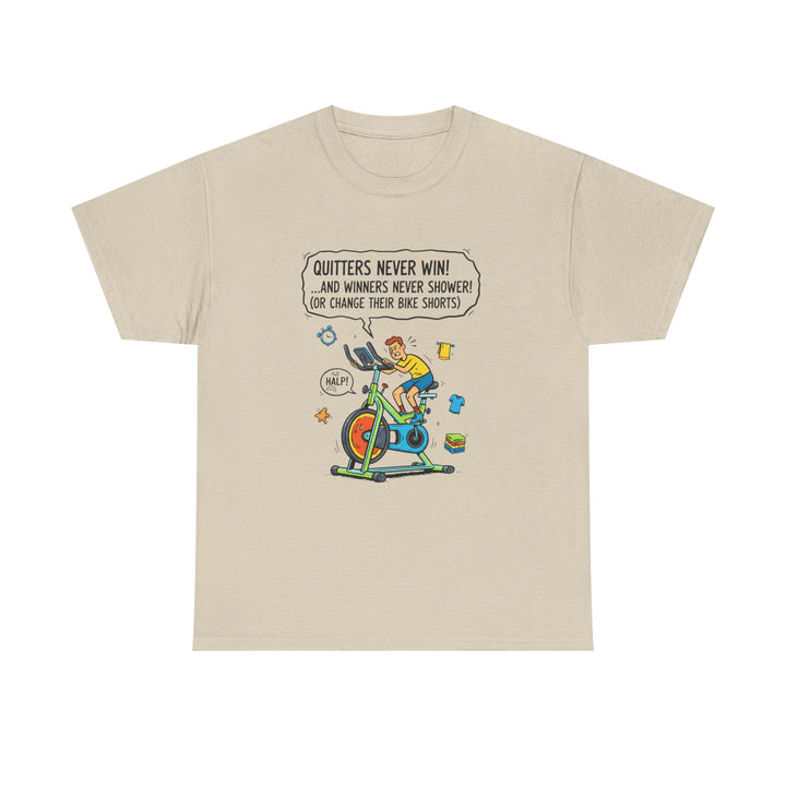 Spin Motivational Tee – soft, breathable cotton featuring an inspiring cycling graphic. Perfect for spin classes, workouts, and active lifestyle wear.