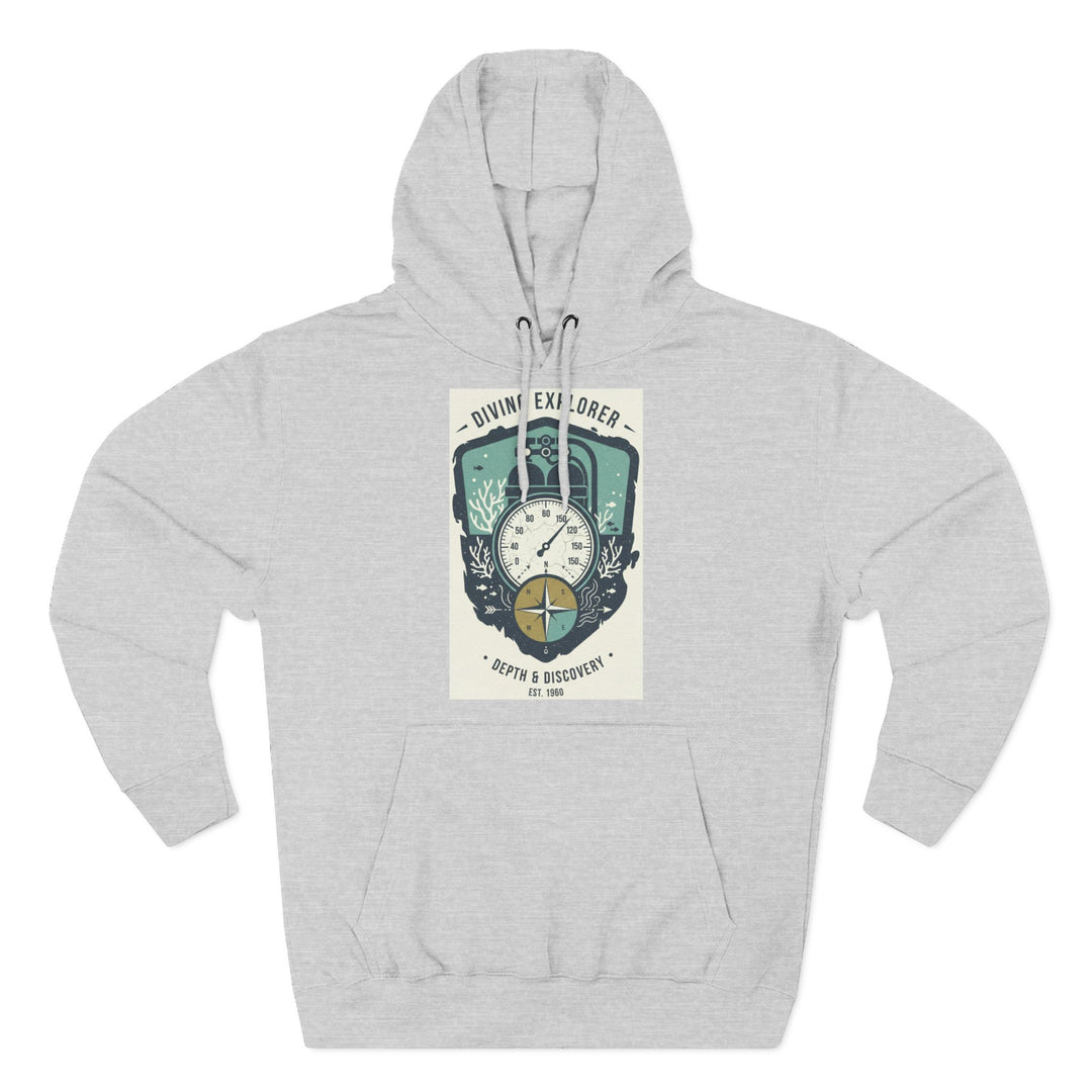 Gray hoodie by S&amp;W Gallus featuring a diving compass graphic with "Diving Explorer" text.
