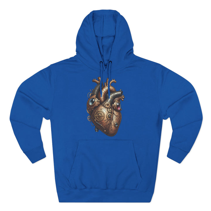 Blue hoodie by S&amp;W Gallus with a metallic mechanical heart graphic on the chest.