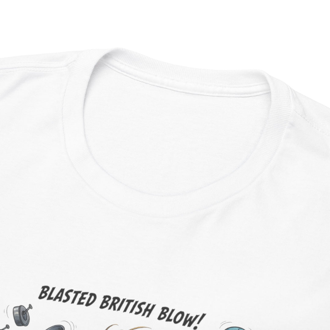 Blasted British Blow Graphic T-Shirt — Retro UK Camping Adventure Tee