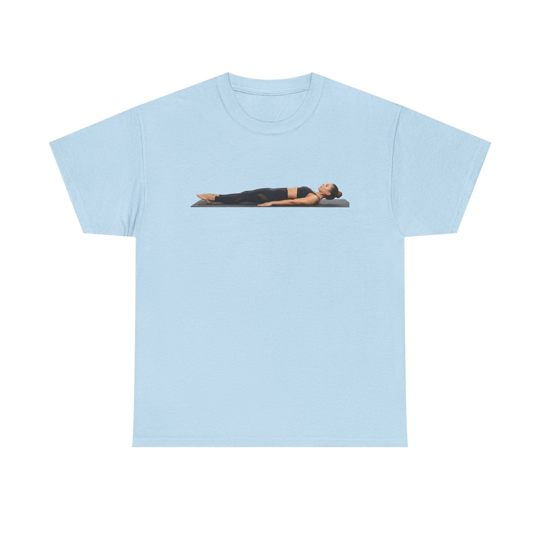 Yoga Savasana Pose Tee – soft, breathable cotton featuring the iconic Savasana pose. Perfect for yoga practice, meditation, or casual, mindful lifestyle wear.