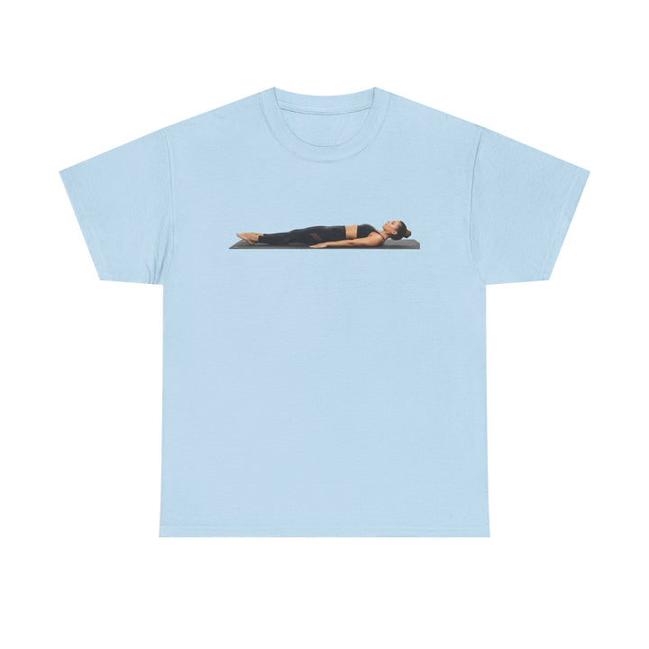 Yoga Savasana Pose Tee – soft, breathable cotton featuring the iconic Savasana pose. Perfect for yoga practice, meditation, or casual, mindful lifestyle wear.