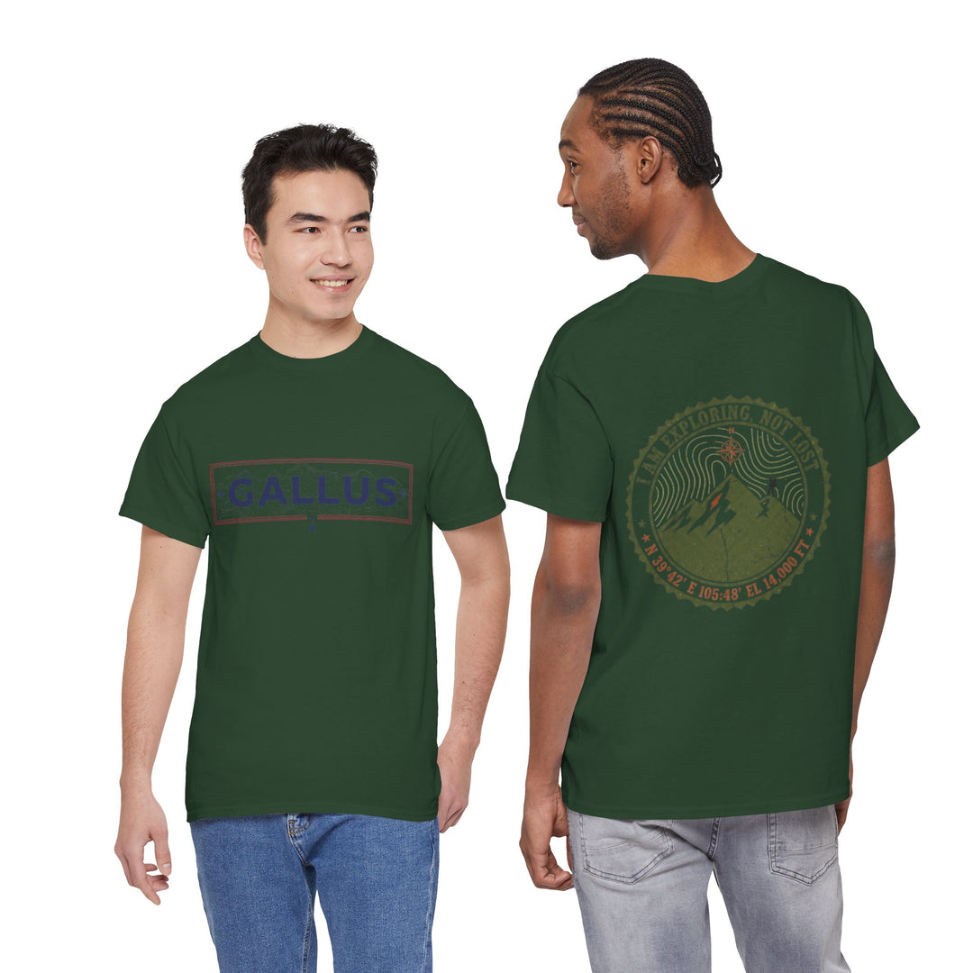 Adventure Logo Tee — "GALLUS" Mountain Badge Shirt (Exploring Not Lost)