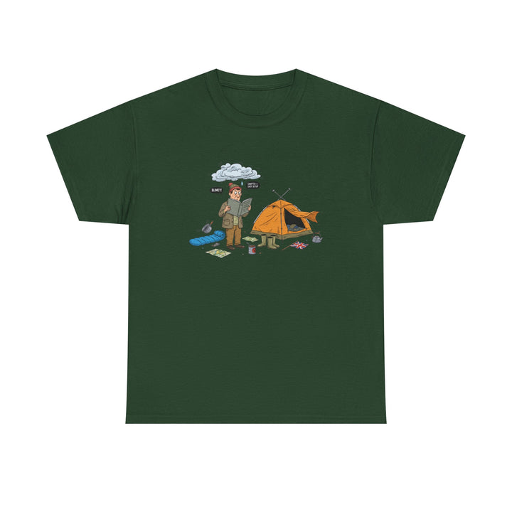 Retro Mountain Camping Graphic T-Shirt — Vintage Campfire Adventure Tee