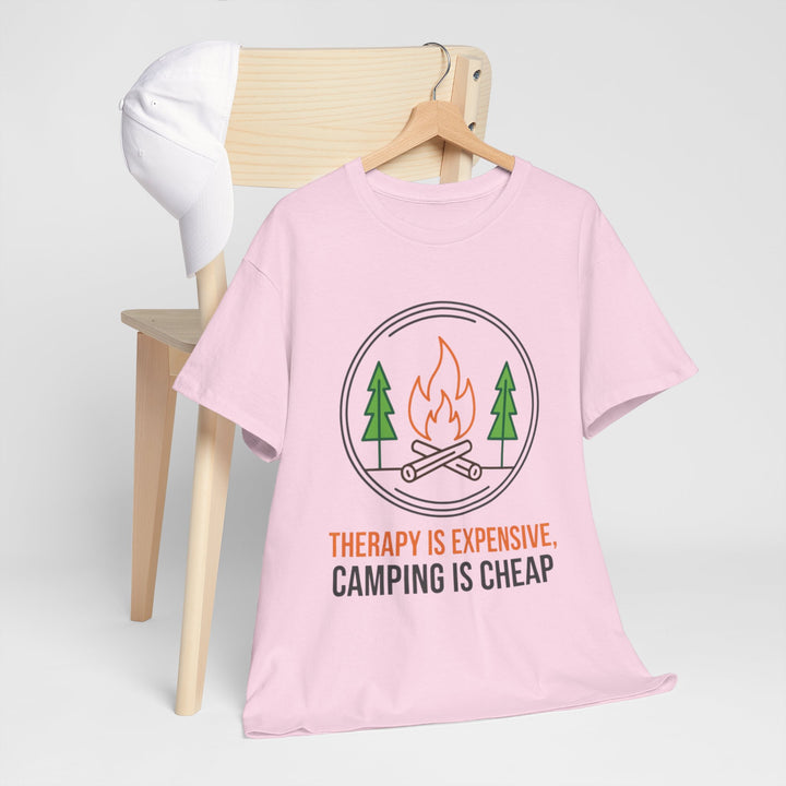 Funny Camping Therapy T-Shirt — Retro Campfire Graphic Adventure Tee