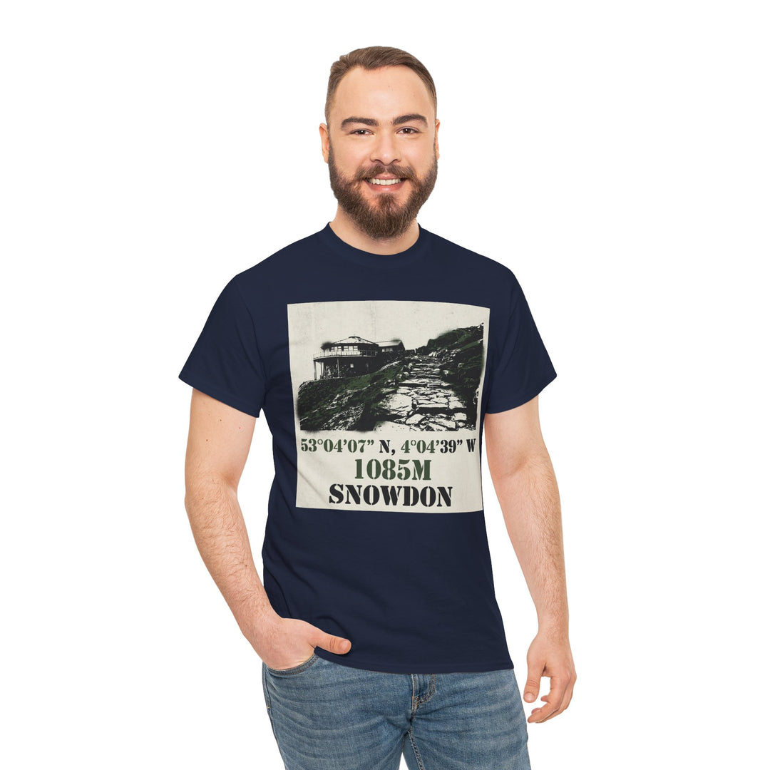 Snowdon 1085m Vintage Summit Tee — Mountain Coordinates Graphic T‑Shirt