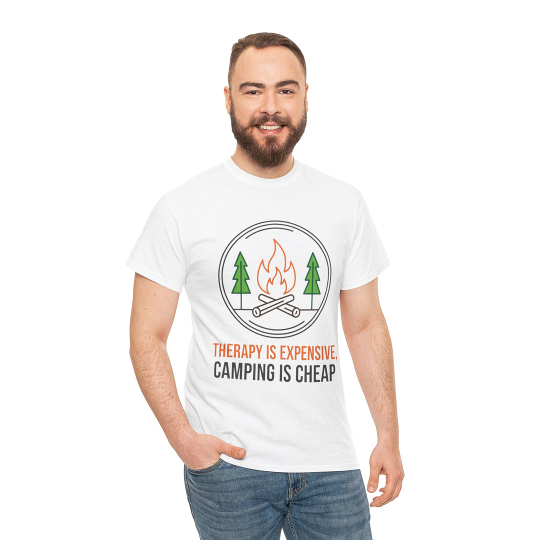 Funny Camping Therapy T-Shirt — Retro Campfire Graphic Adventure Tee
