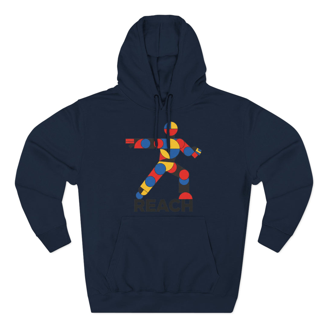 Navy flexible hoodie by S&amp;W Gallus with a geometric figure and &