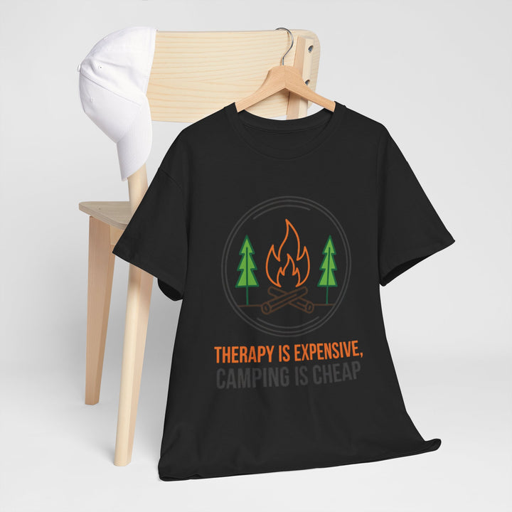 Funny Camping Therapy T-Shirt — Retro Campfire Graphic Adventure Tee