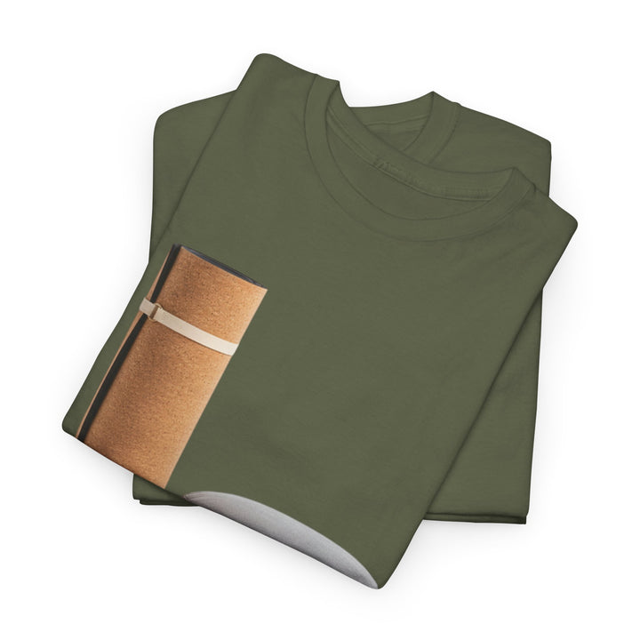 Mat &amp; Meditation Cushion Tee – soft, breathable cotton featuring a yoga-inspired design. Perfect for meditation, studio practice, or mindful everyday wear.