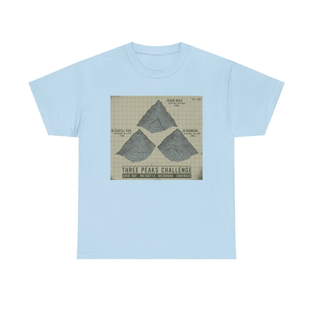 Three Peaks Challenge Graphic T-Shirt — Retro UK Mountain Summit Tee