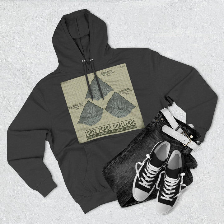 Three Peaks Challenge Graphic Hoodie — Retro UK Mountain Summit Pullover