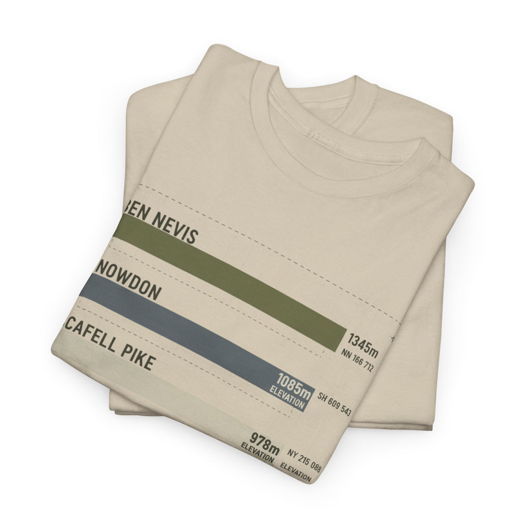 Three Peaks Challenge Graphic T-Shirt — Retro UK Mountain Hiking Tee