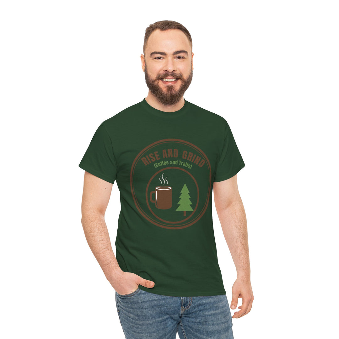Rise and Grind Coffee T-Shirt - Vintage Camping &amp; Hiking Tee