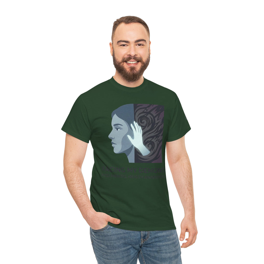 Forest green t-shirt by Veteran Owned, featuring a graphic of a woman&