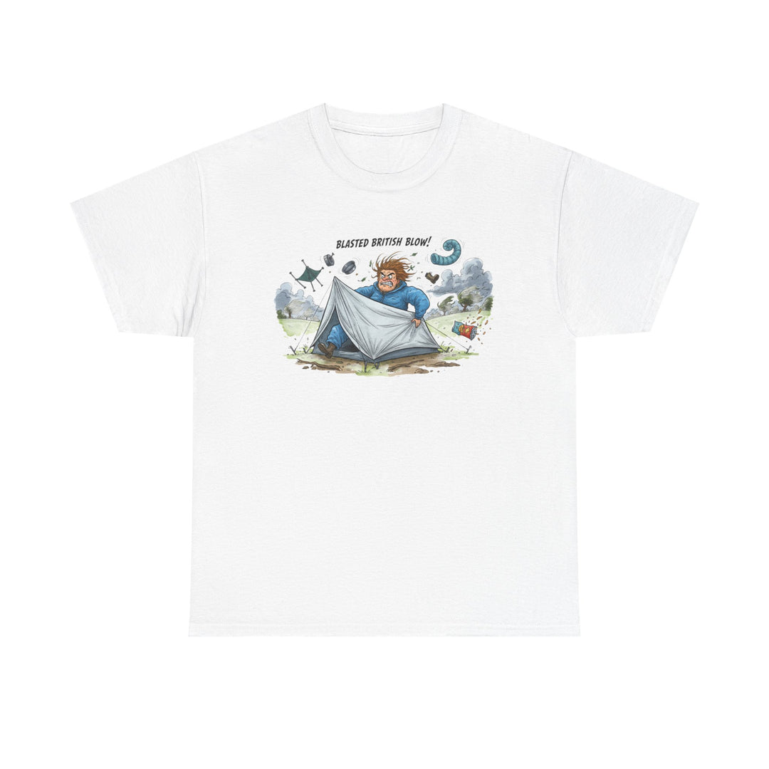 Blasted British Blow Graphic T-Shirt — Retro UK Camping Adventure Tee