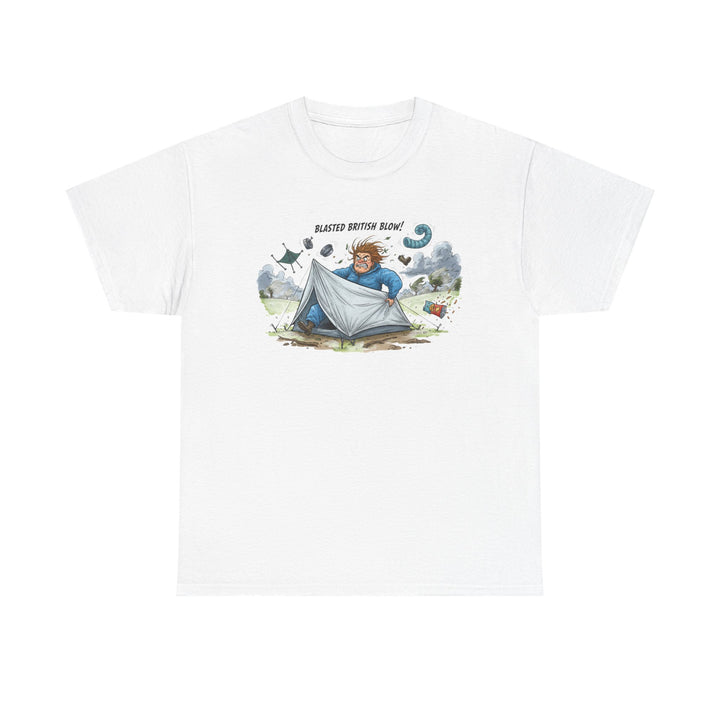 Blasted British Blow Graphic T-Shirt — Retro UK Camping Adventure Tee