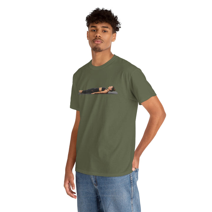 Yoga Savasana Pose Tee – soft, breathable cotton featuring the iconic Savasana pose. Perfect for yoga practice, meditation, or casual, mindful lifestyle wear.