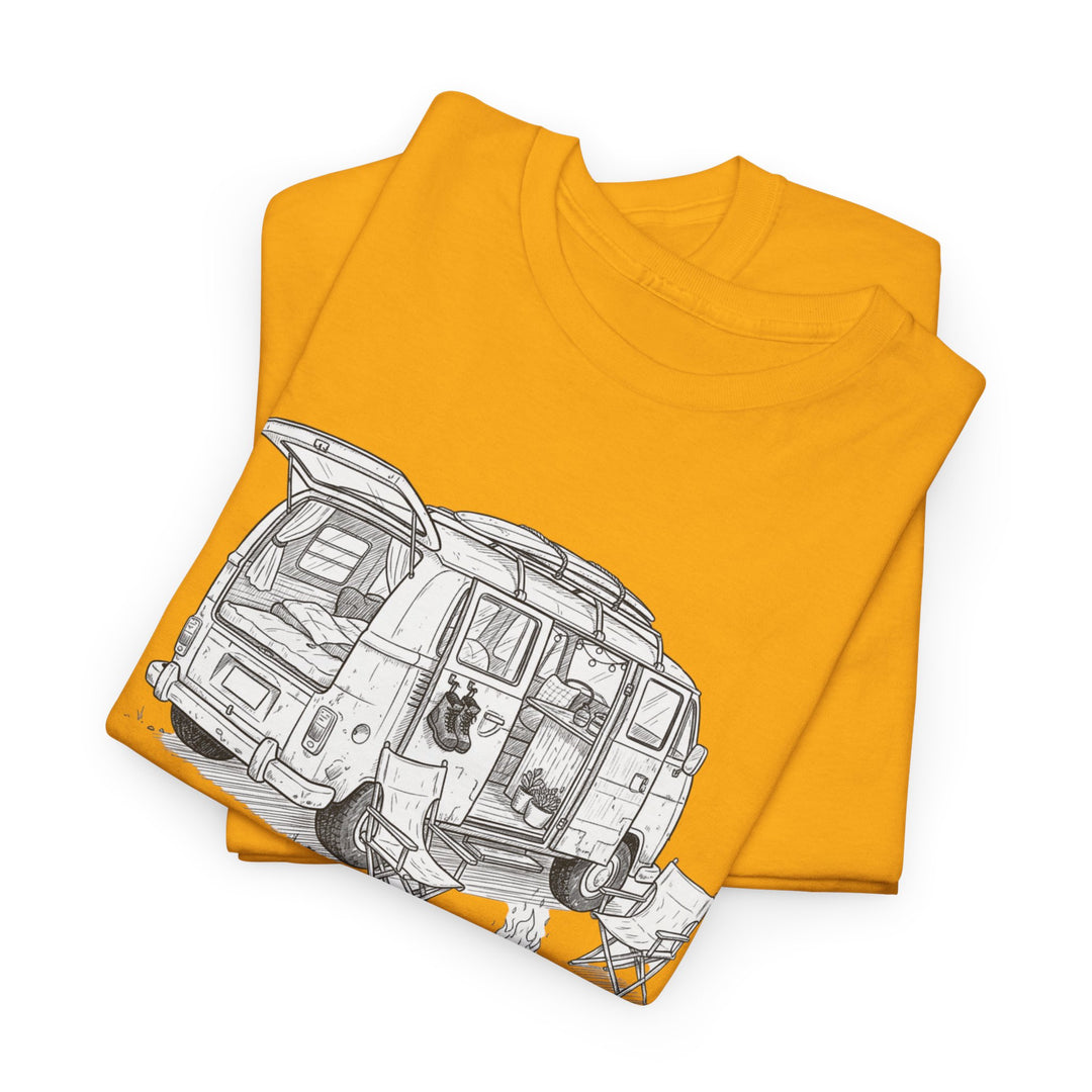 Open Van Sketch T-Shirt featuring a detailed van illustration. Soft, breathable cotton with a relaxed fit for everyday casual style.
