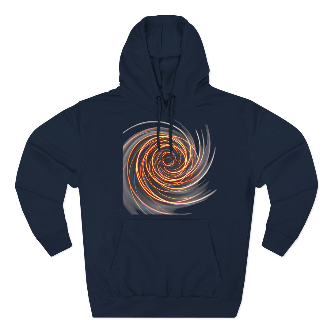 Navy graphic hoodie by S&amp;W Gallus featuring a spiral flame graphic on the chest.