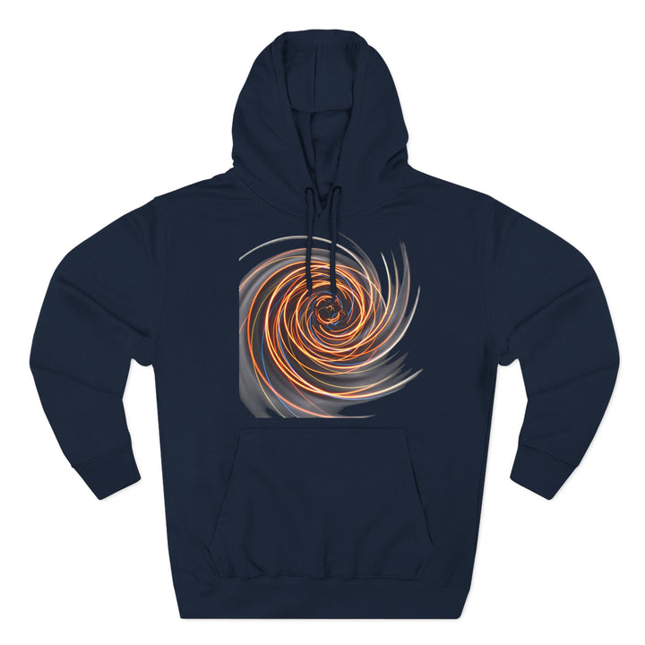 Navy graphic hoodie by S&amp;W Gallus featuring a spiral flame graphic on the chest.