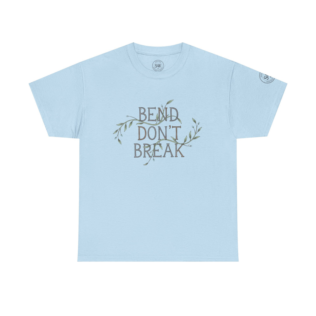 Light blue t-shirt by S&amp;W Gallus featuring "Bend Don&