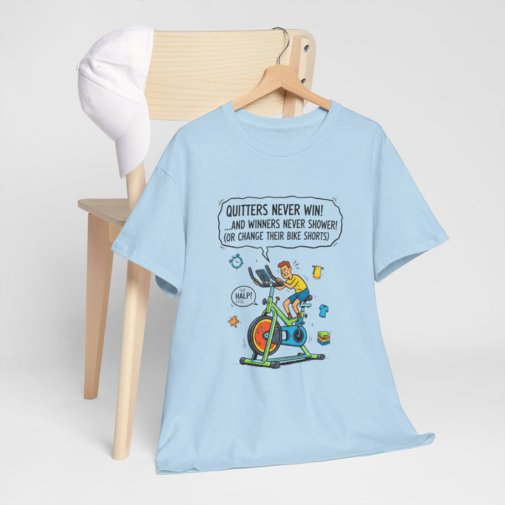 Spin Motivational Tee – soft, breathable cotton featuring an inspiring cycling graphic. Perfect for spin classes, workouts, and active lifestyle wear.