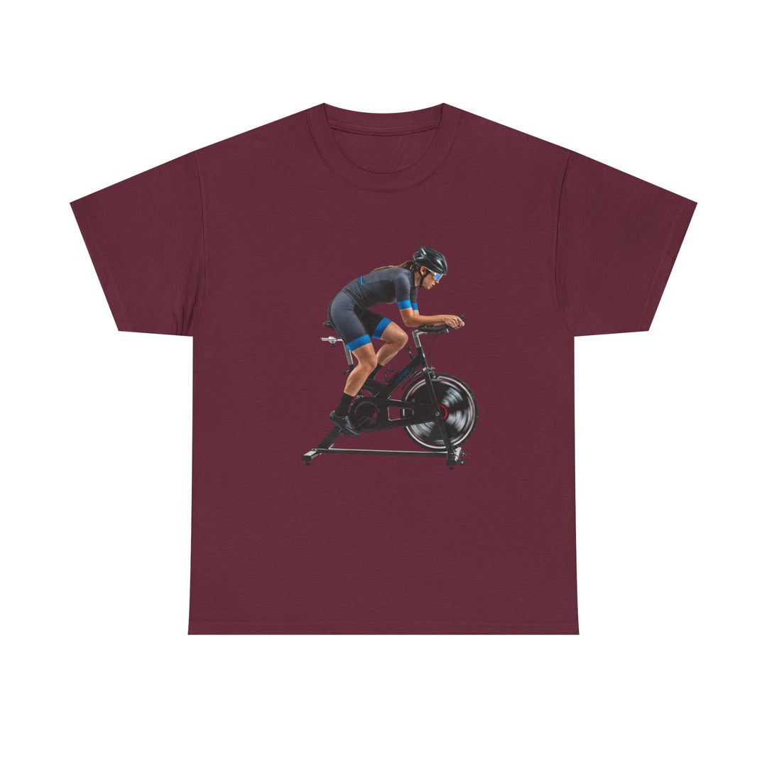 Spin Indoor Trainer T‑Shirt – lightweight, breathable cotton designed for indoor cycling. Comfortable, durable, and perfect for spin workouts and training.