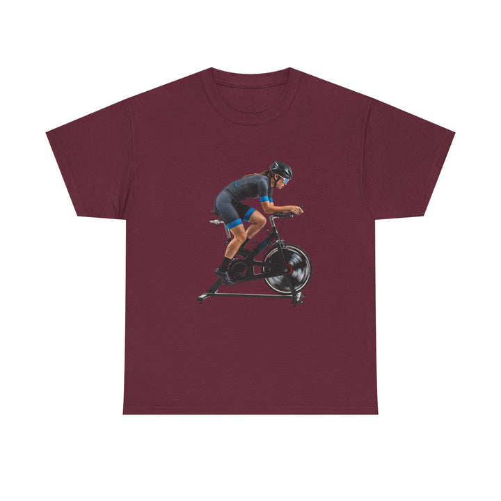 Spin Indoor Trainer T‑Shirt – lightweight, breathable cotton designed for indoor cycling. Comfortable, durable, and perfect for spin workouts and training.
