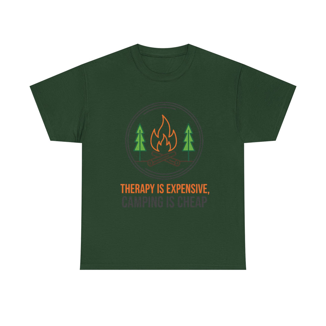 Funny Camping Therapy T-Shirt — Retro Campfire Graphic Adventure Tee