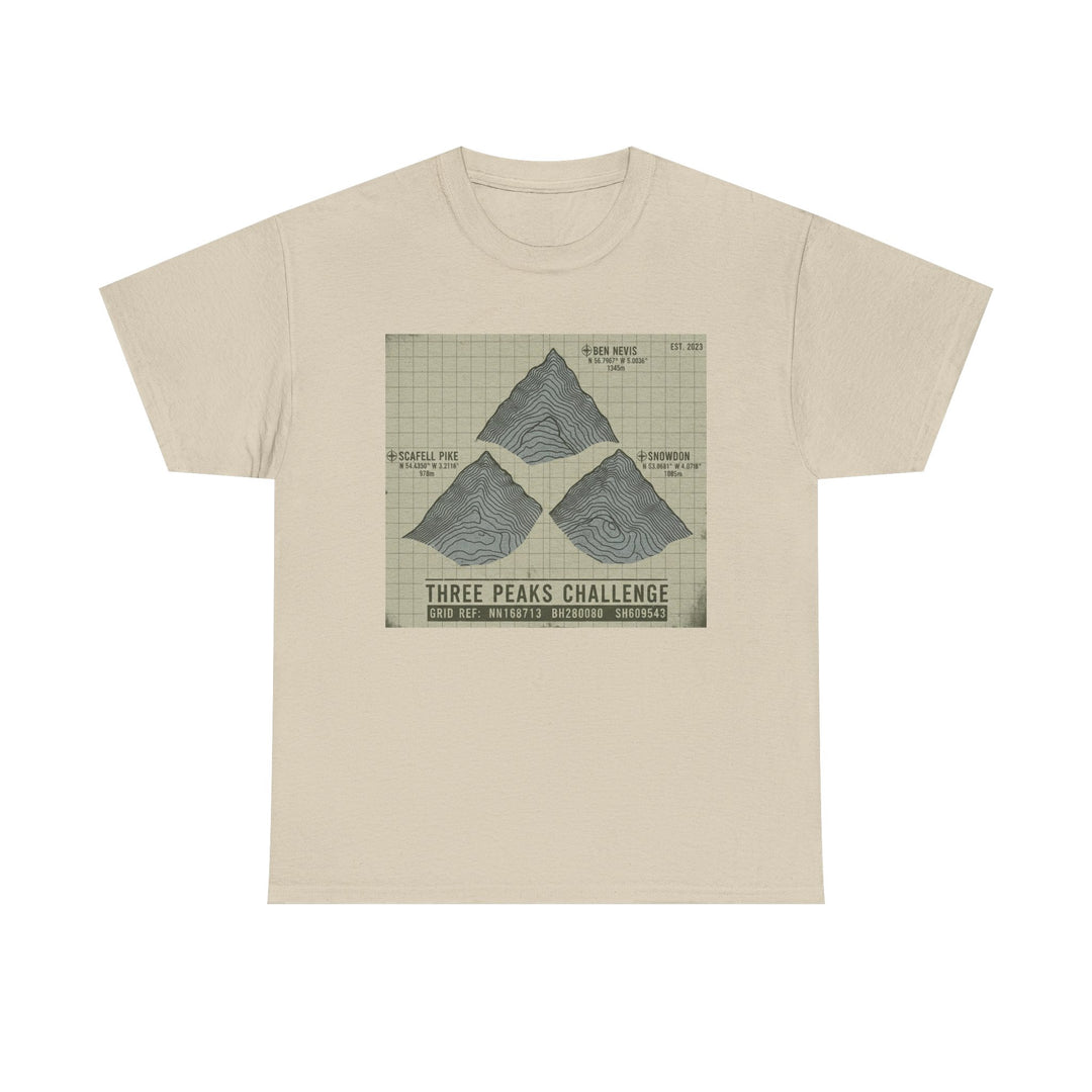 Three Peaks Challenge Graphic T-Shirt — Retro UK Mountain Summit Tee