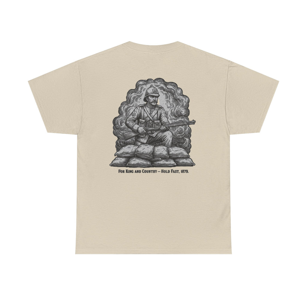 Soldier 1879 T-Shirt featuring a vintage Rorke’s Drift–style rifleman illustration. A bold Anglo-Zulu War tribute design.