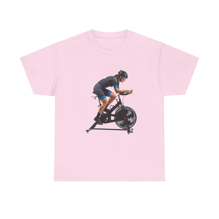 Spin Indoor Trainer T‑Shirt – lightweight, breathable cotton designed for indoor cycling. Comfortable, durable, and perfect for spin workouts and training.