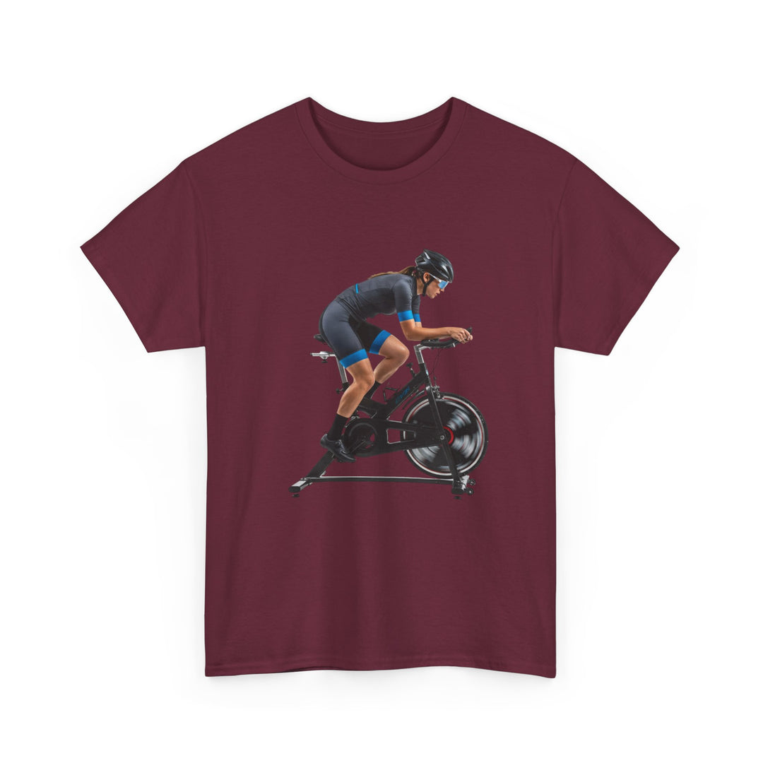 Spin Indoor Trainer T‑Shirt – lightweight, breathable cotton designed for indoor cycling. Comfortable, durable, and perfect for spin workouts and training.
