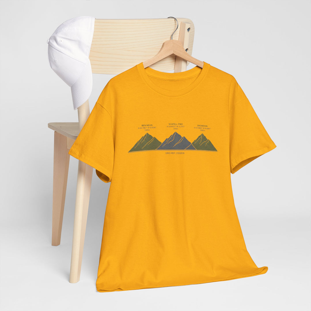 Three Peaks Challenge Graphic T-Shirt — Retro UK Mountain Hiking Tee