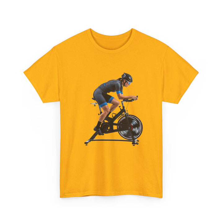 Spin Indoor Trainer T‑Shirt – lightweight, breathable cotton designed for indoor cycling. Comfortable, durable, and perfect for spin workouts and training.