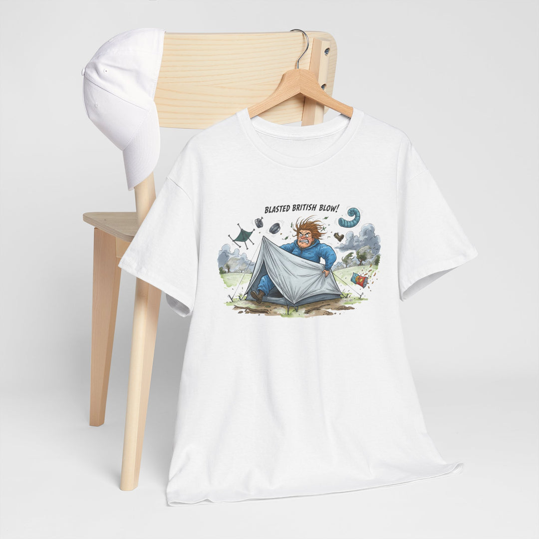 Blasted British Blow Graphic T-Shirt — Retro UK Camping Adventure Tee