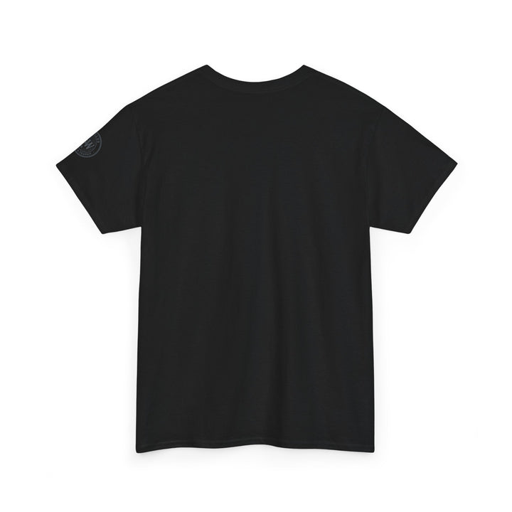 Black T-shirt by S&amp;W Gallus, shown on a white background with a subtle logo on the sleeve.