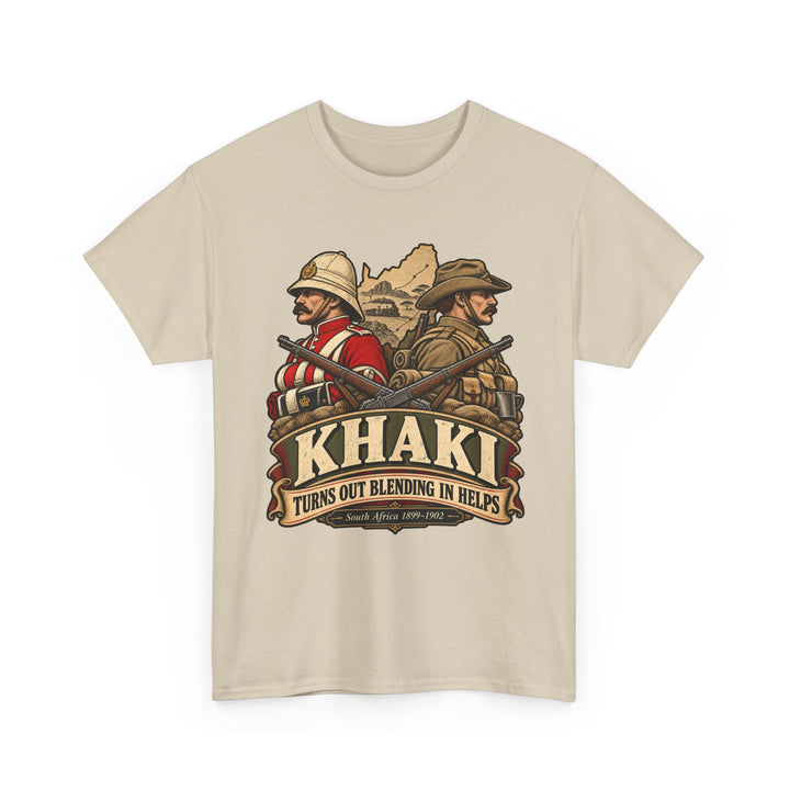 Khaki T-Shirt — “Turns Out Blending In Helps” Military History Humour Tee