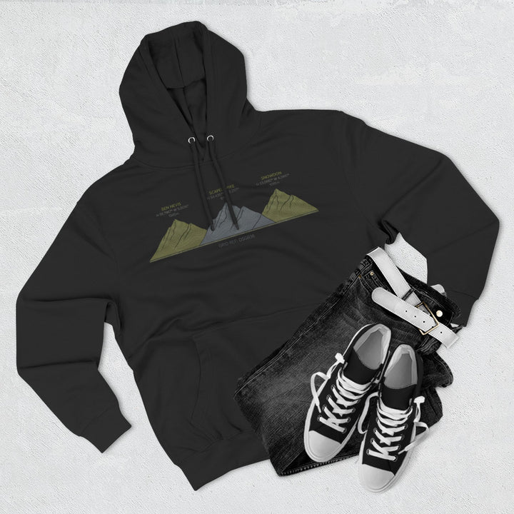 Three Peaks Challenge Graphic Hoodie — Retro UK Mountain Heritage Pullover