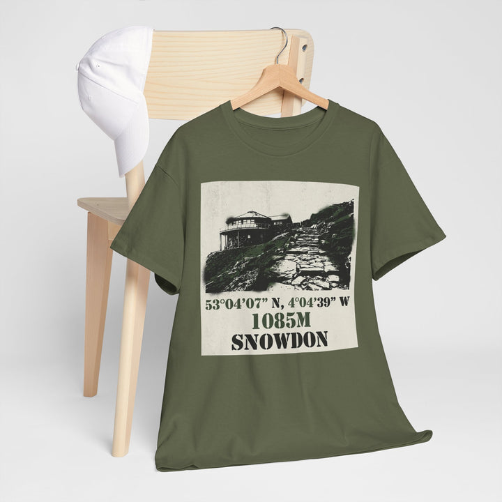 Snowdon 1085m Vintage Summit Tee — Mountain Coordinates Graphic T‑Shirt