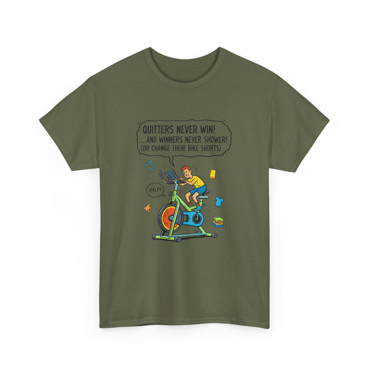 Spin Motivational Tee – soft, breathable cotton featuring an inspiring cycling graphic. Perfect for spin classes, workouts, and active lifestyle wear.