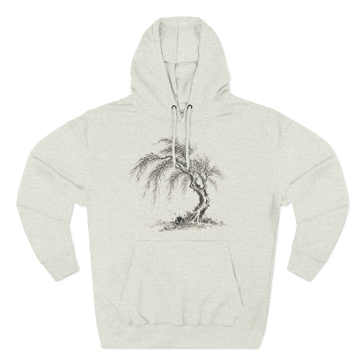 Beige hoodie by S&amp;W Gallus featuring a black and white weeping willow tree graphic on the front.