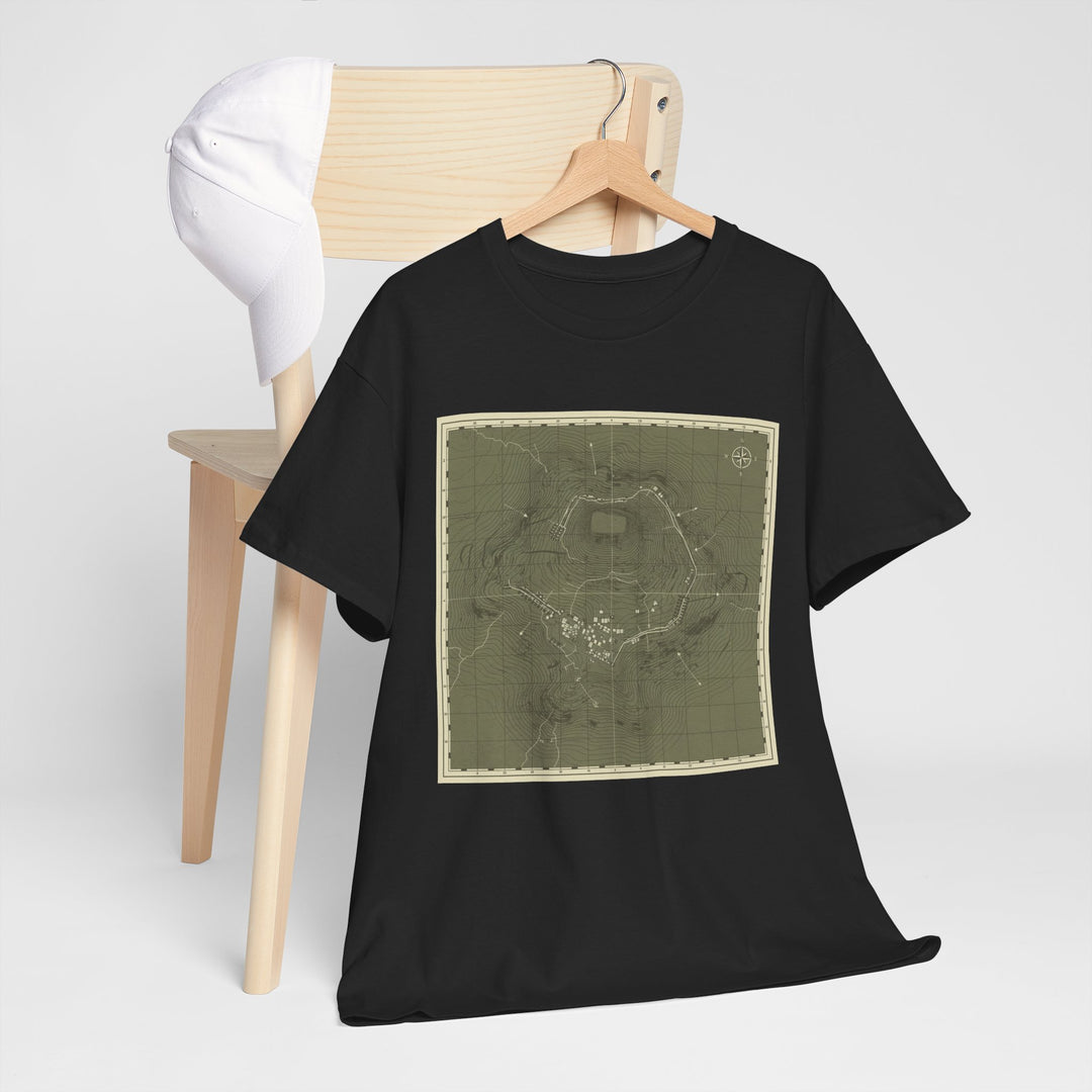 Isandlwana Map Print T-Shirt featuring a vintage topographic design. A bold heritage graphic tee inspired by historic terrain.
