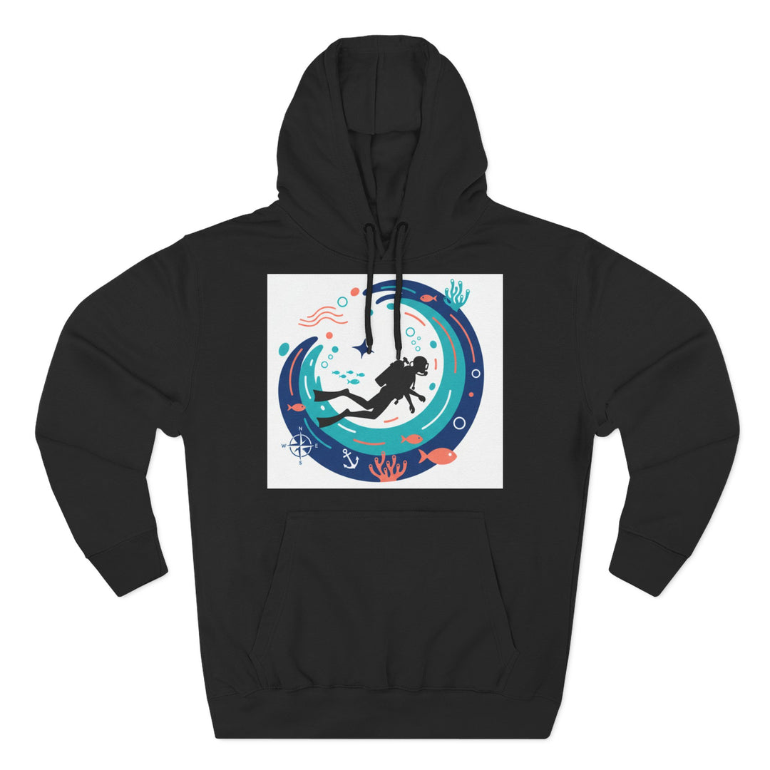 Black diver moon graphic hoodie by S&amp;W Gallus with scuba diver, fish, and coral design.